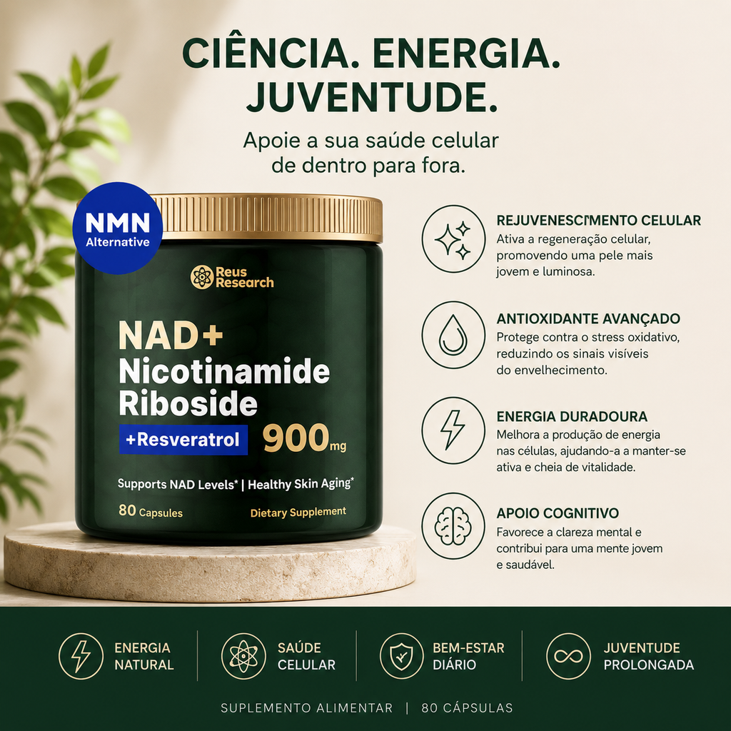 NAD + Resveratrol - Cápsulas de Reparação Celular, Antienvelhecimento e Energia Extra - SuperHuman